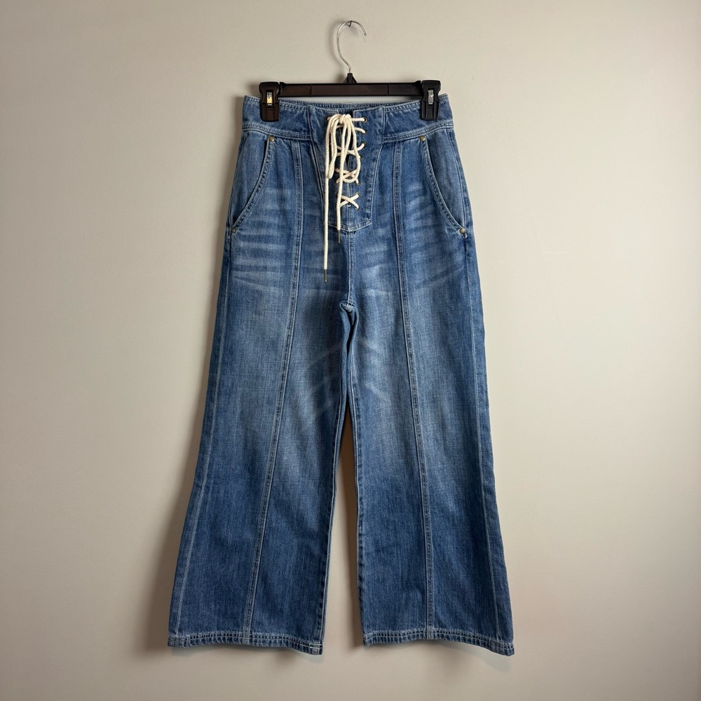 Zimmermann Juliette Wide Leg Lace Up High Waisted Jeans - Picture 3 of 10